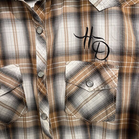 Harley Davidson Plaid Shirt Women's Medium Embroidered Western Cut Pearl Snap - Picture 7 of 8